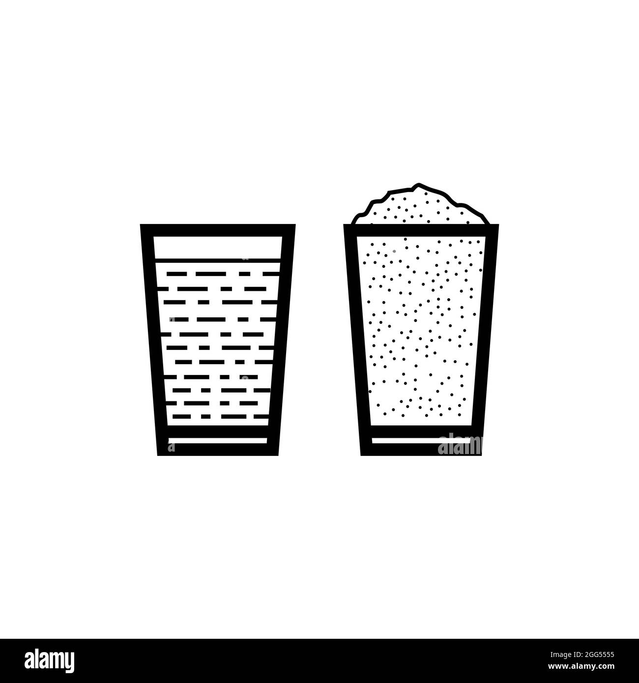 Une tasse d'eau et une tasse de poudre de riz pour faire Kerala Puttu également connu gâteau vapeur de riz esquisse Illustration de Vecteur