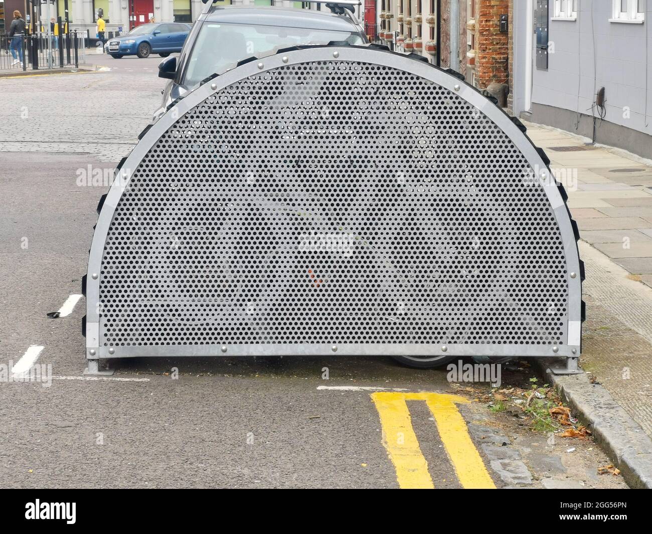 28 août 2021 - Londres, Royaume-Uni : image de la vie urbaine montrant le hangar de vélo urbain Banque D'Images