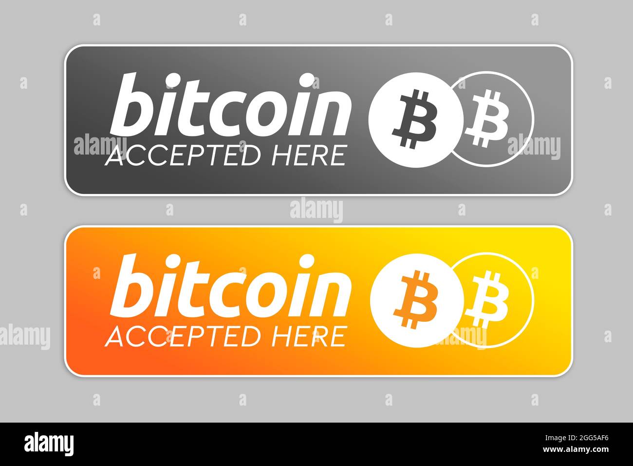Bitcoin accepté ici. Logo BTC Bitcoin accepter le paiement par crypto-monnaie. Crypto-monnaie virtuelle. Concept d'argent numérique. Autocollant Banque D'Images