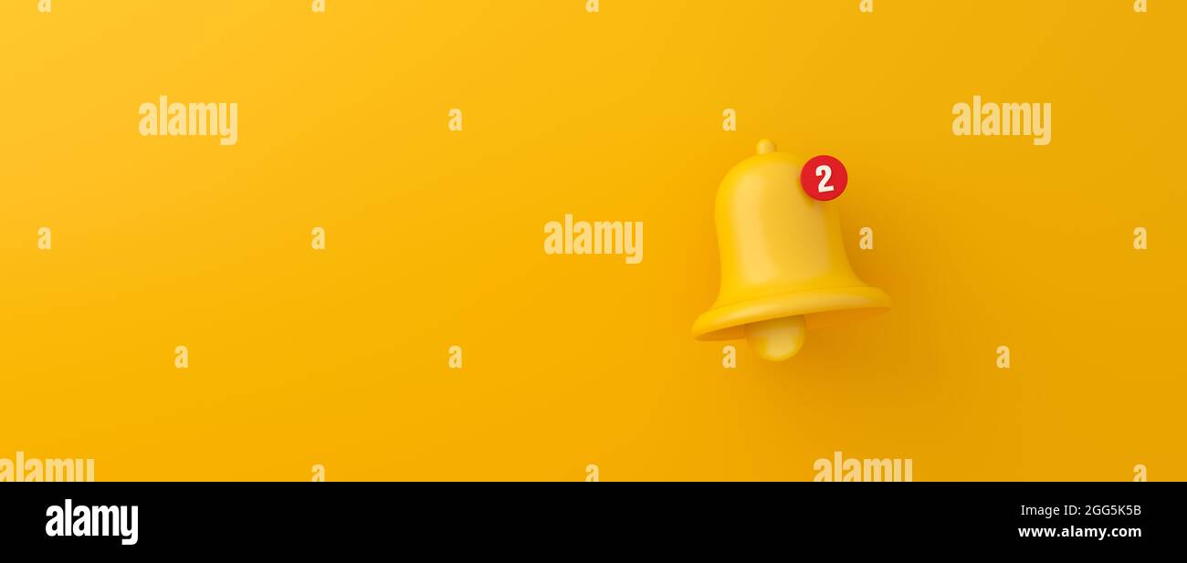 Sonnerie de notification sur fond jaune. rendu 3d. Banque D'Images