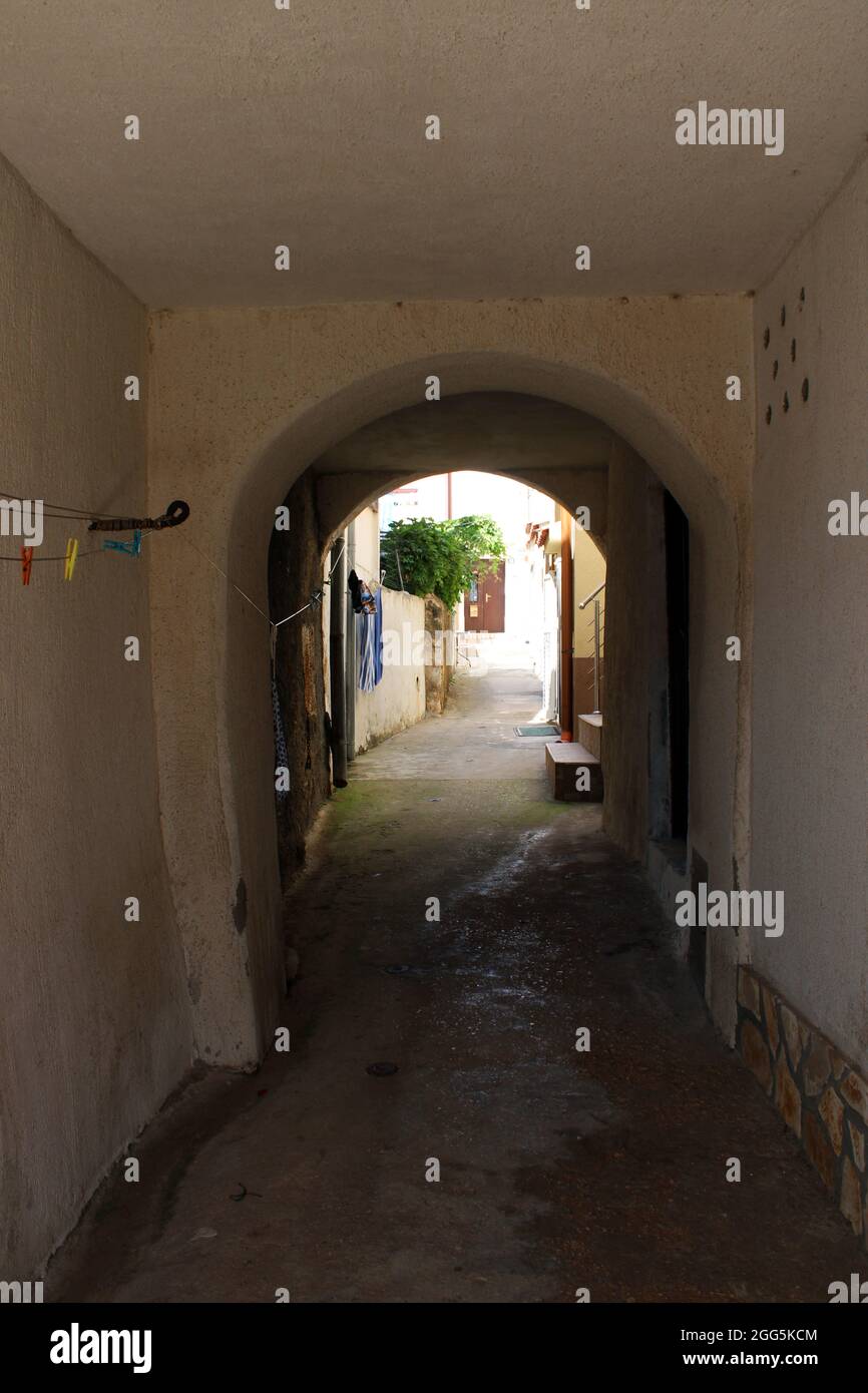 Baska, île de Krk, détails architecturaux de la première ligne au bord de la mer, Croatie Banque D'Images