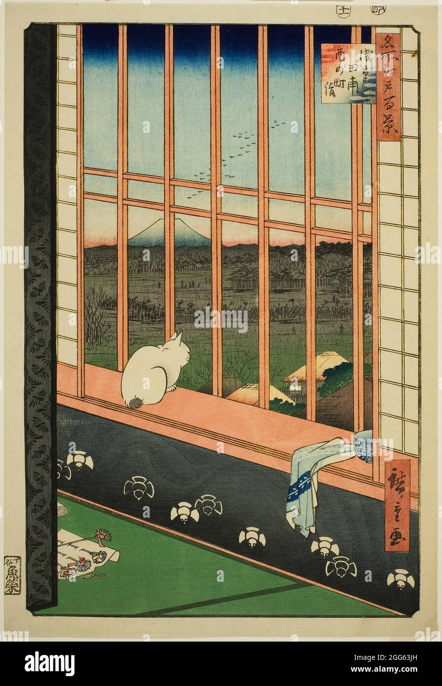 Les champs de riz d'Asakusa et le festival de Torinomachi (mode Asakusa tanbo Torinomachi), de la série "cent vues célèbres d'Edo (Meisho Edo hyakkei)"D Banque D'Images