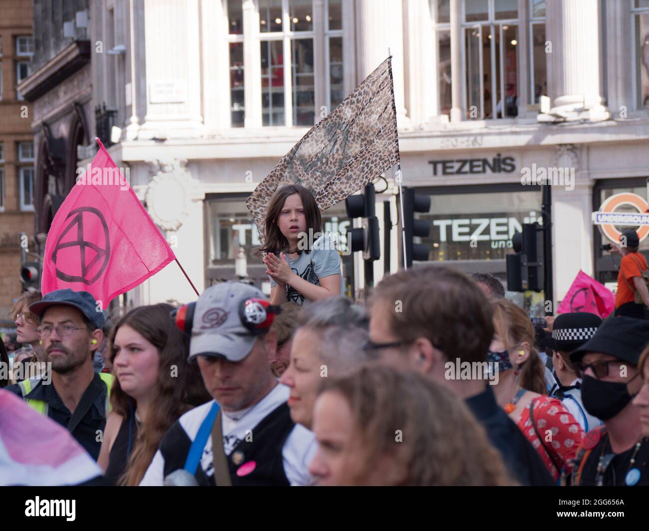 Extinction rébellion protestation mercredi 25 août 2021, Oxford Circus Londres. Banque D'Images