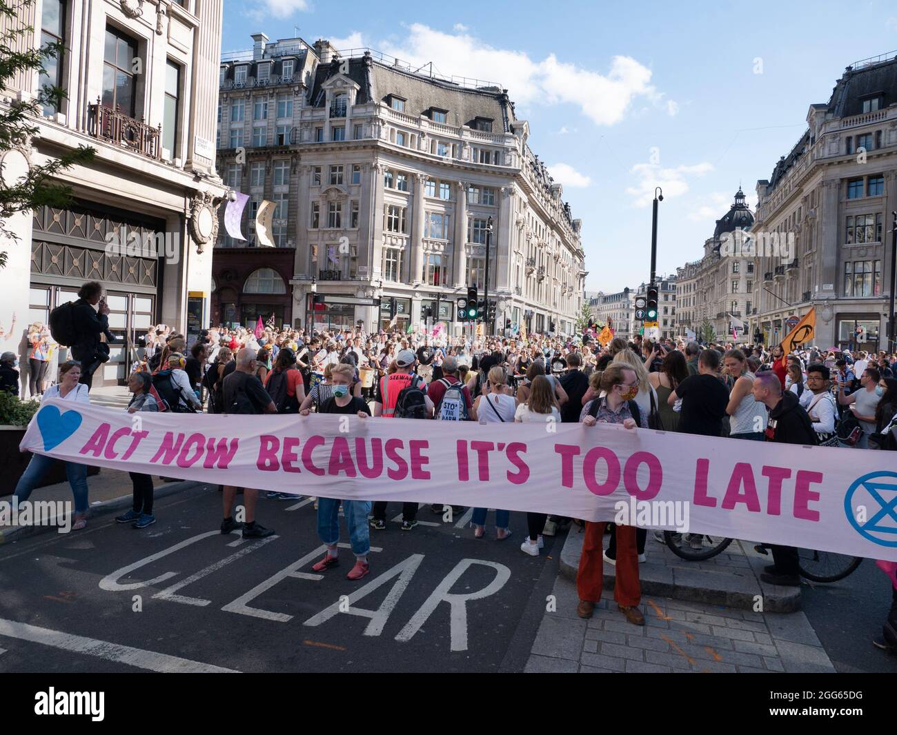 Extinction rébellion protestation mercredi 25 août 2021, Oxford Circus Londres. Banque D'Images
