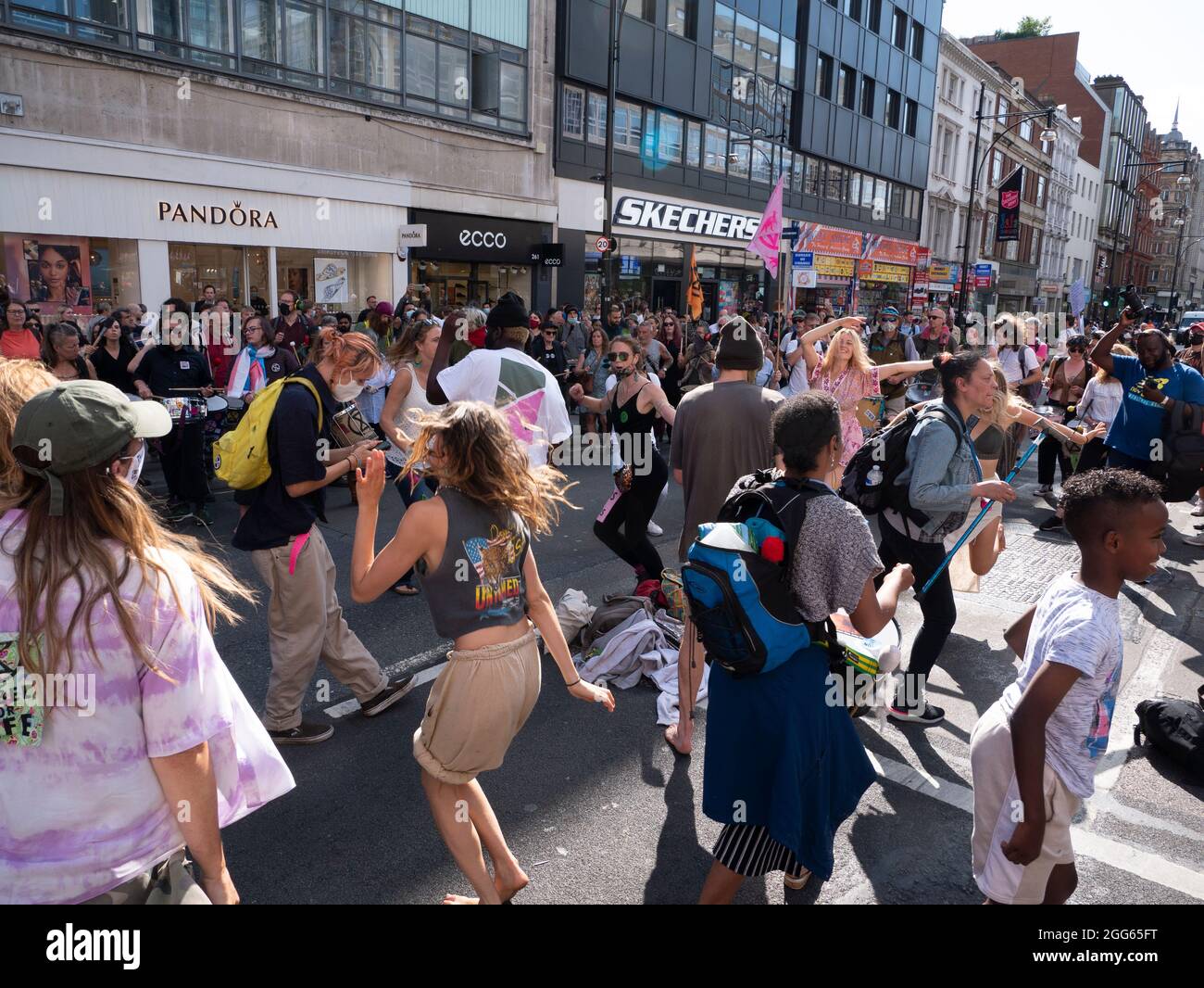 Extinction rébellion protestation mercredi 25 août 2021, Oxford Circus Londres. Banque D'Images