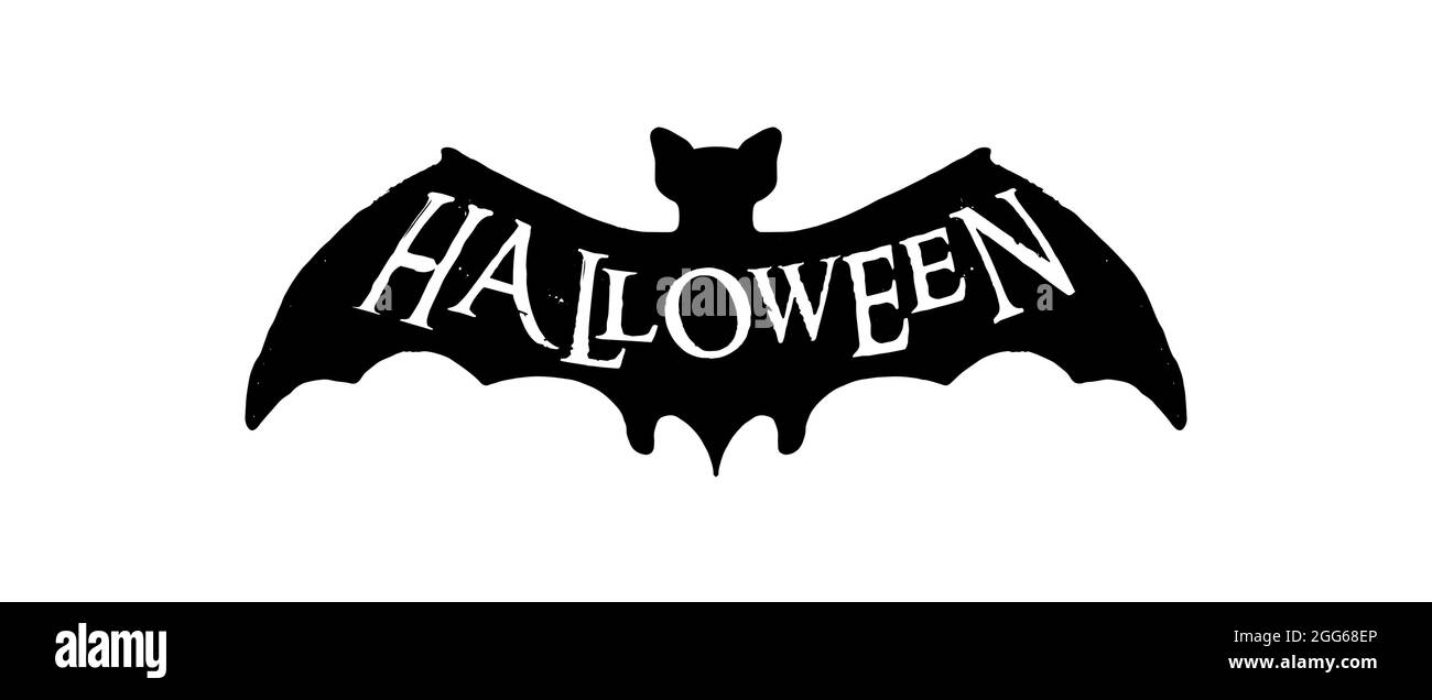 Halloween, illustration isolée en noir et blanc avec typographie Illustration de Vecteur