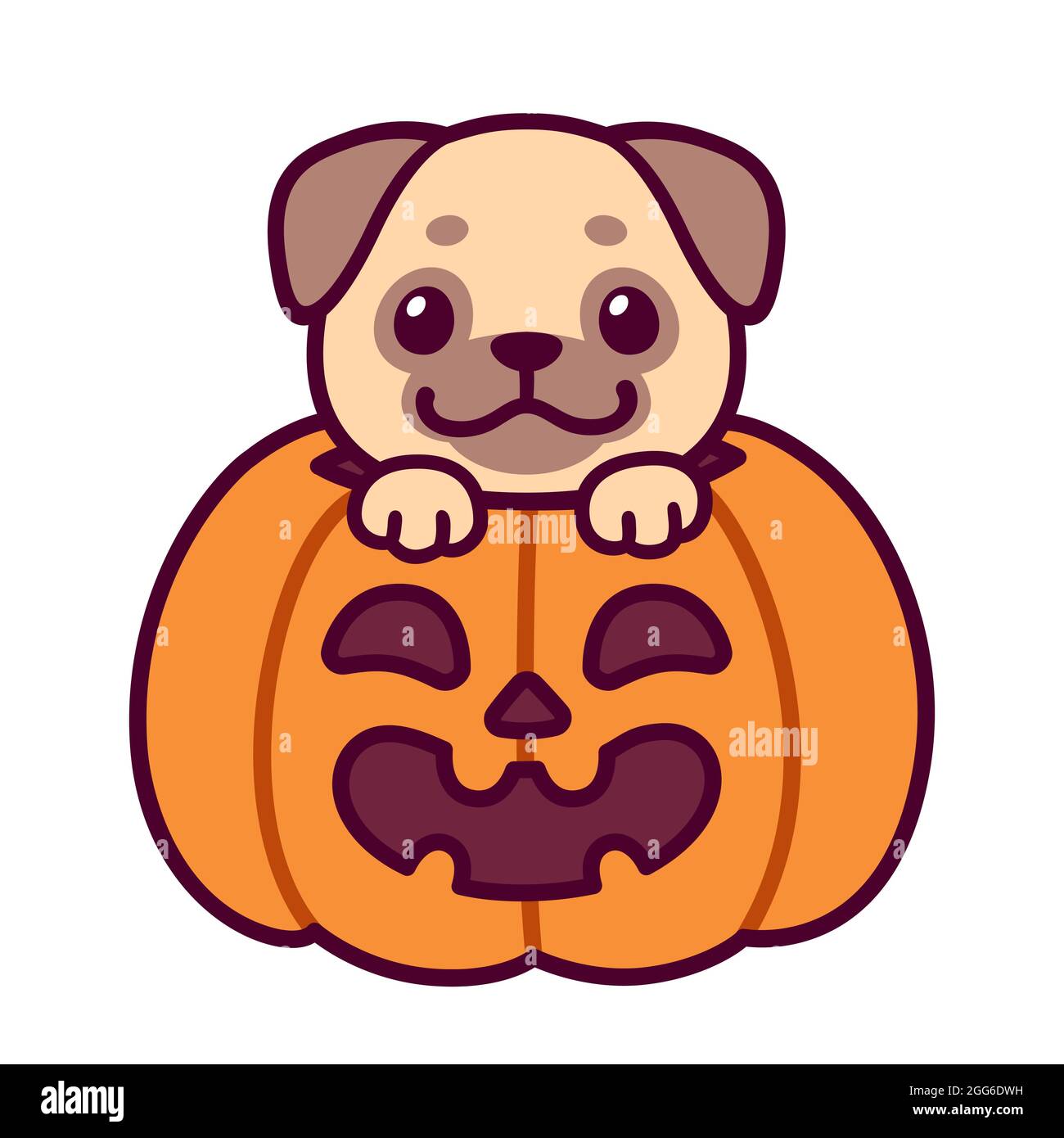 Trick or Treat. Joli pichet à motif caricatures en citrouille d'Halloween. Dessin de chien kawaii, illustration vectorielle amusante. Illustration de Vecteur