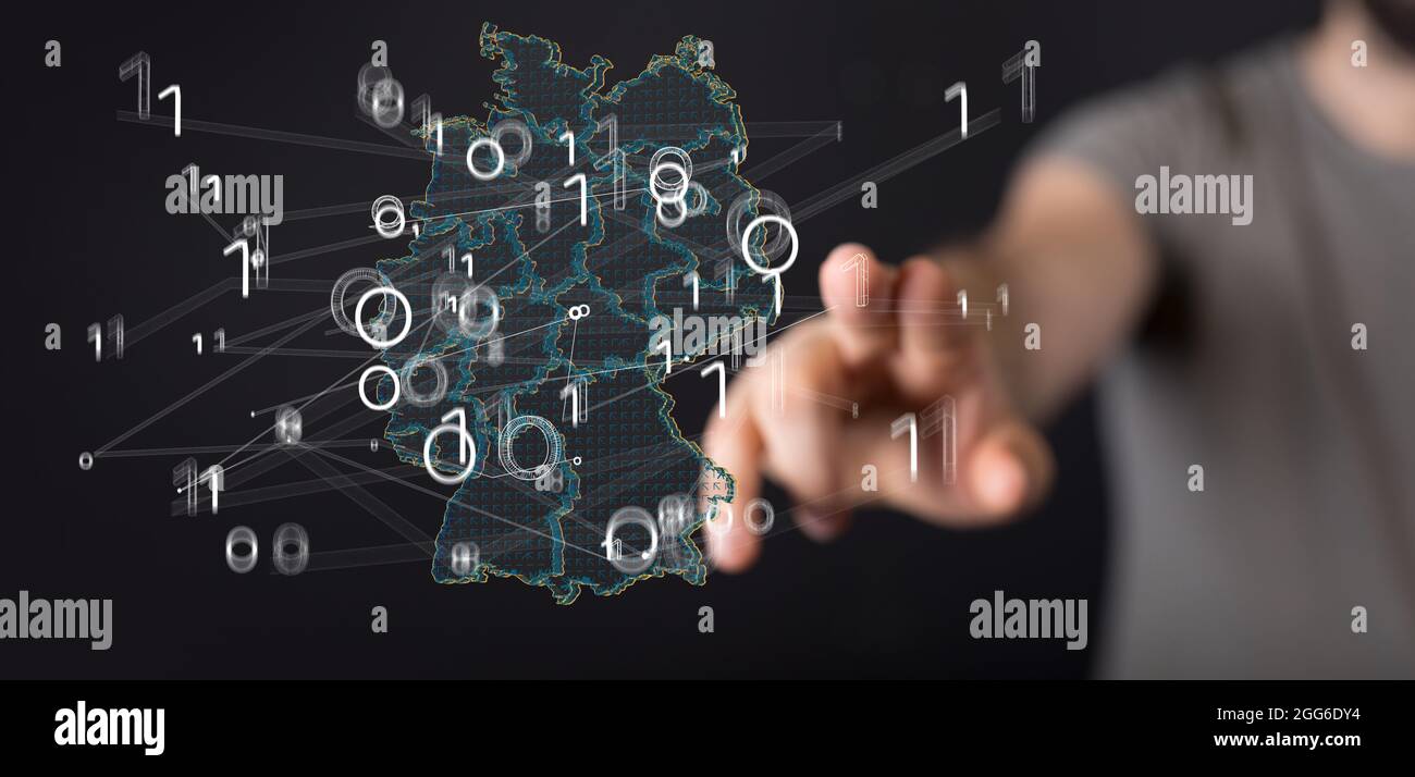 Une carte de l'Allemagne avec des numéros et des lignes numériques Banque D'Images