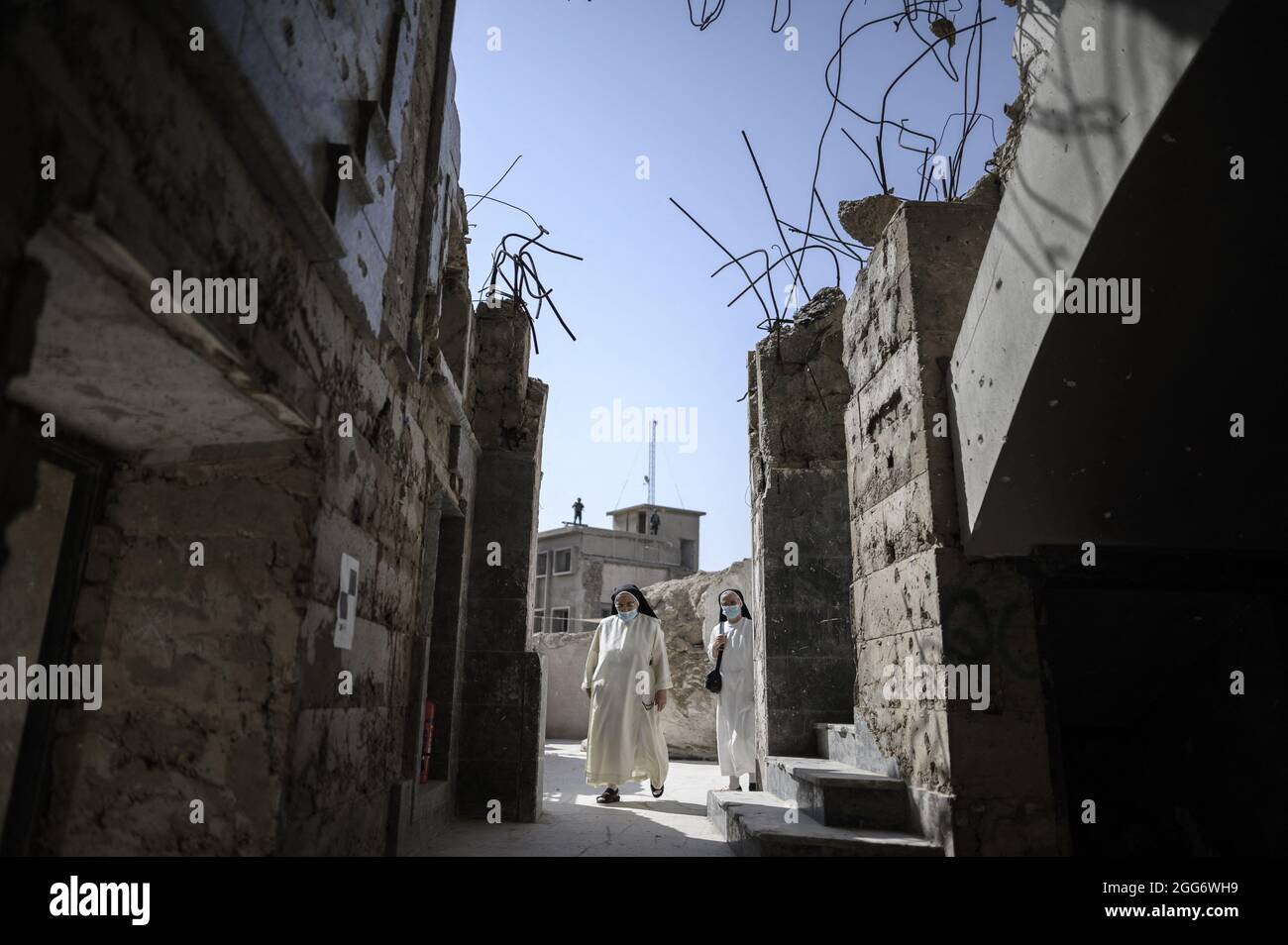 L'illustration visite l'église notre-Dame de l'heure dans la deuxième ville irakienne de Mossoul, dans la province de Ninive, au nord du pays, le 29 août 2021. Photo par Eliot Blondt/ABACAPRESS.COM. Banque D'Images