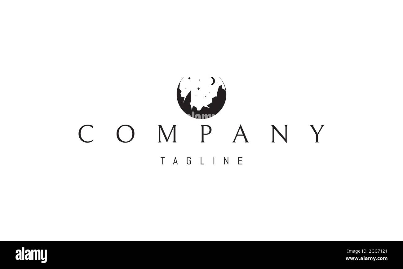 Logo vectoriel sur lequel une image abstraite d'un paysage de montagne contre l'arrière-plan du ciel nocturne. Illustration de Vecteur