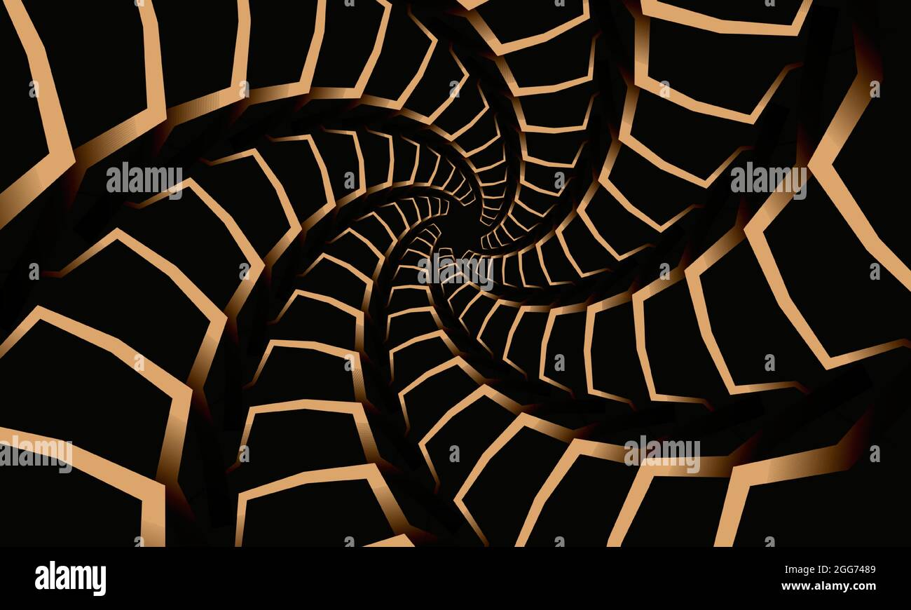 Formes géométriques abstraites en mosaïque futuriste dorée sur l'arrière-plan. Motif en spirale or futuriste ornemental. Illustration vectorielle. Illustration de Vecteur