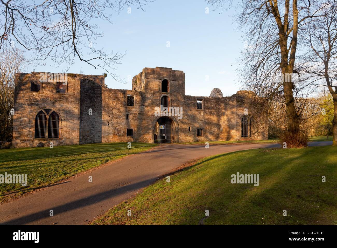 Les ruines de Workington Hall du XIVe siècle dans Workington Hall Parklands à Workington, Cumbria Banque D'Images