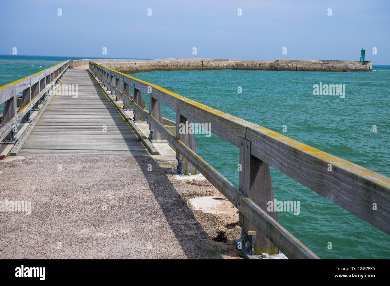 Jetée, Port-en-Bessin, Calvados, Normandie, Nord-Ouest de la France Banque D'Images