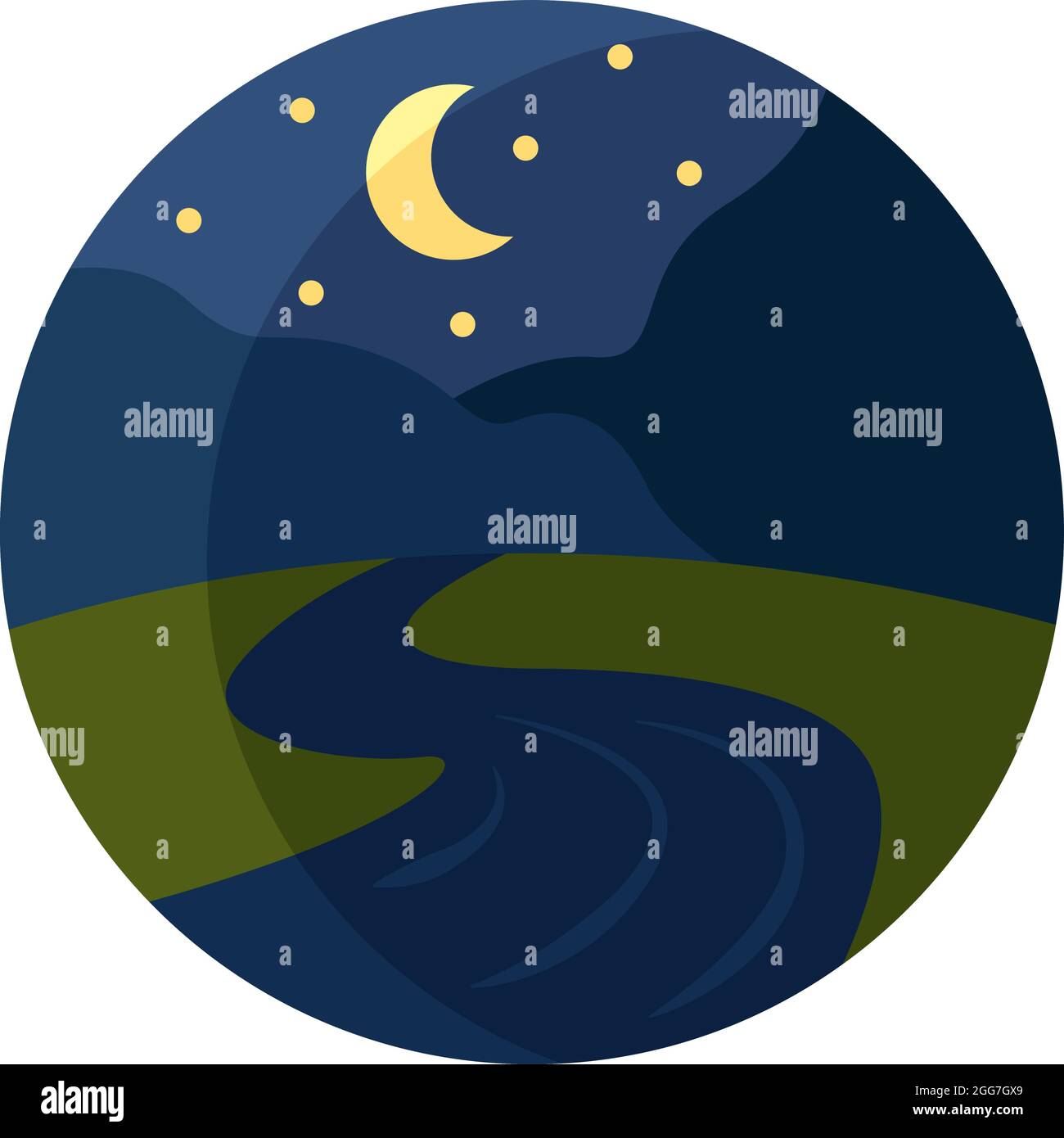 Rivière la nuit, illustration d'icône, vecteur sur fond blanc Illustration de Vecteur