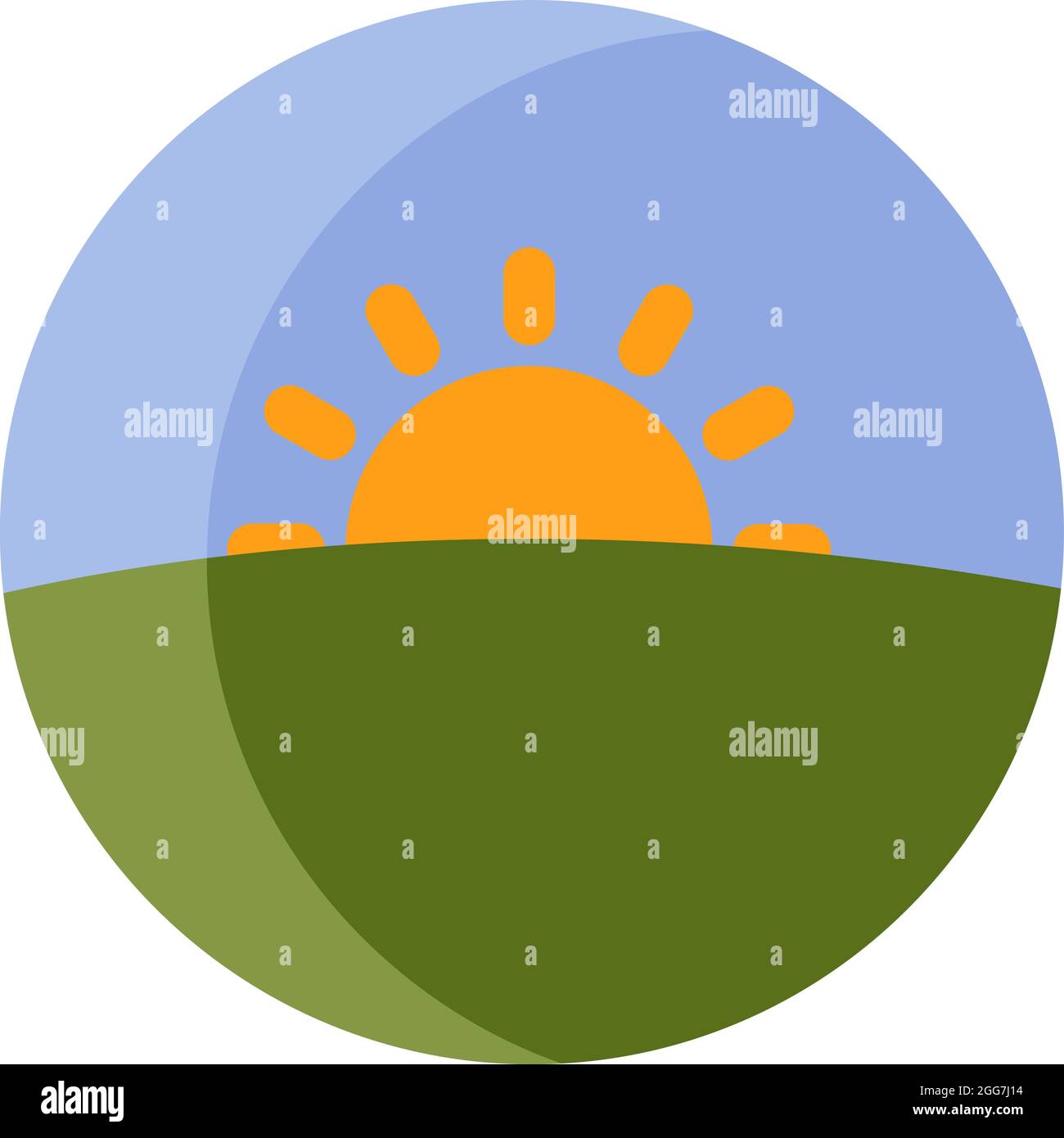 Coucher de soleil dans le champ, illustration d'icône, vecteur sur fond blanc Illustration de Vecteur