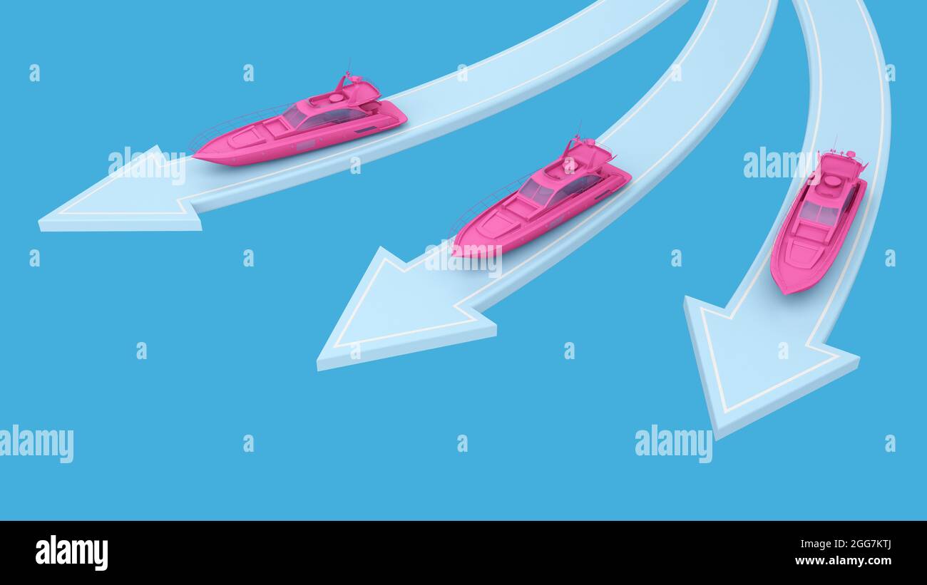 trois bateaux de mer sur la flèche. rendu 3d Banque D'Images