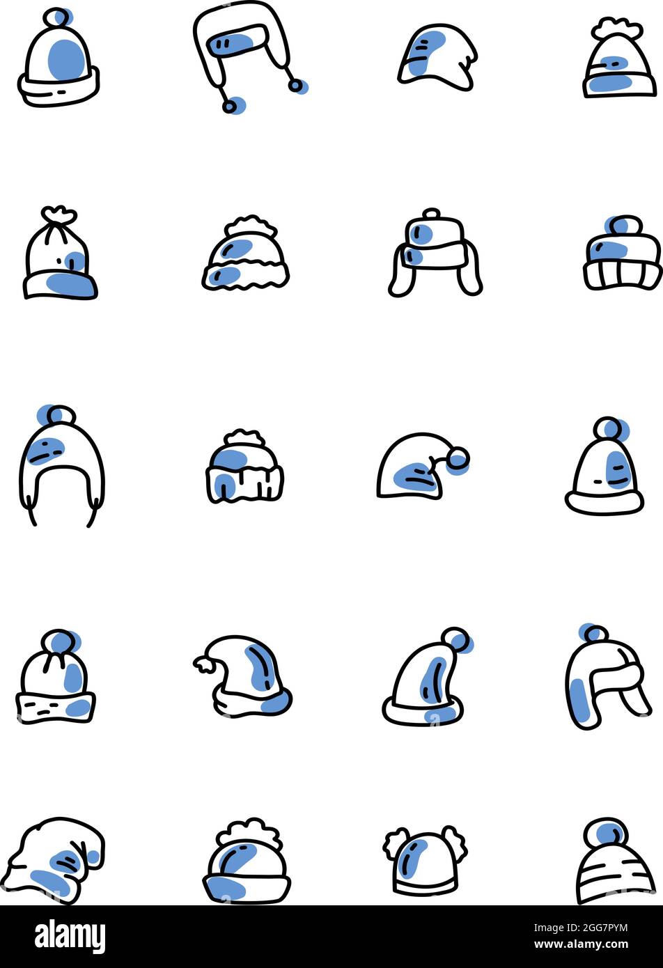 Ensemble d'icônes de chapeaux d'hiver, illustration, sur fond blanc. Illustration de Vecteur