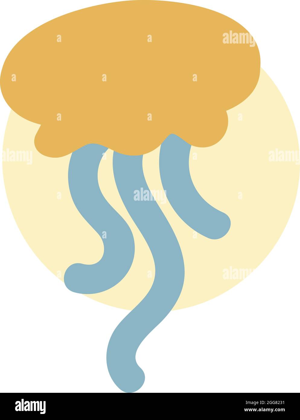 Méduse jaune avec tentacules bleues, illustration, sur fond blanc. Illustration de Vecteur