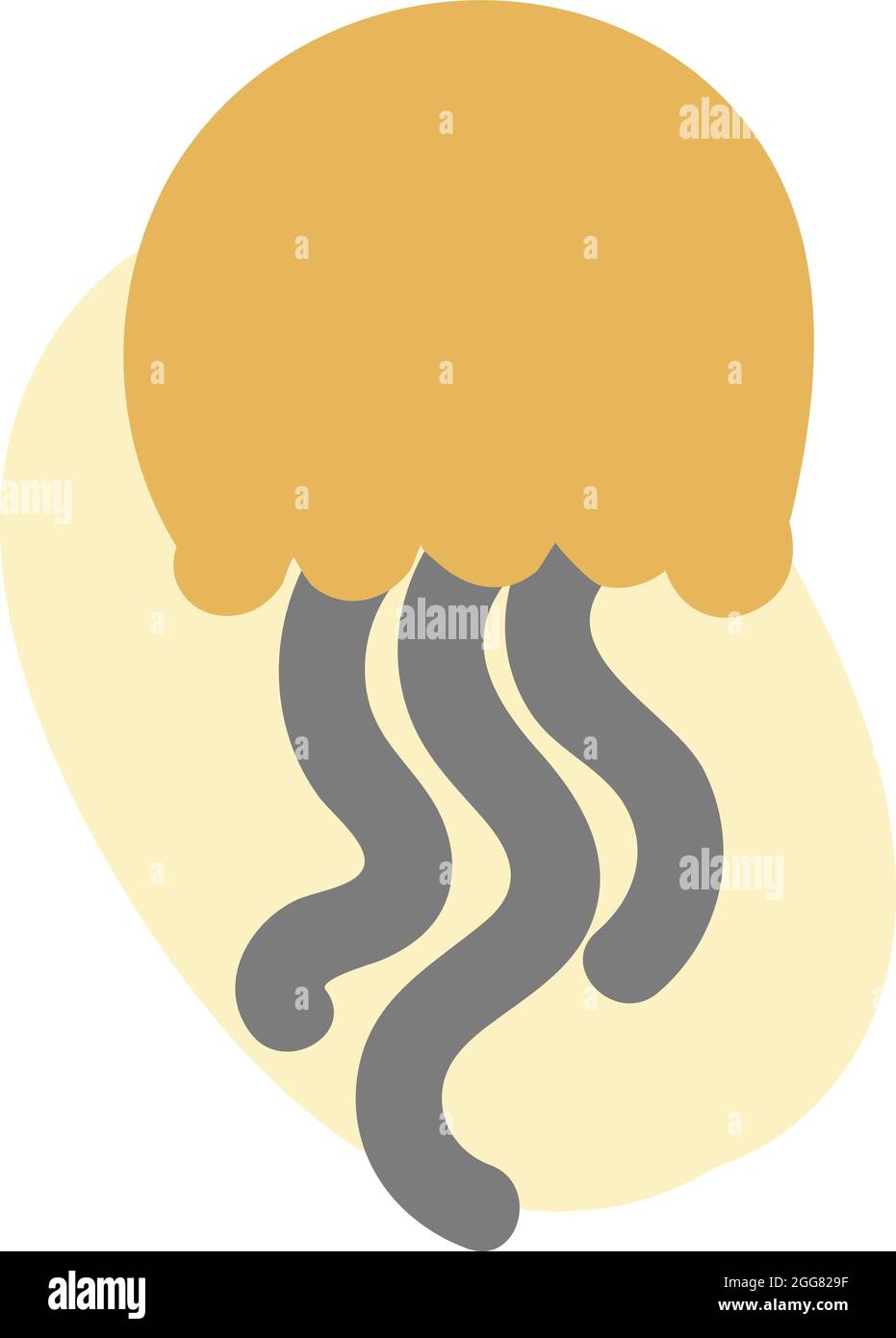 Méduse jaune avec tentacules gris, illustration, sur fond blanc. Illustration de Vecteur