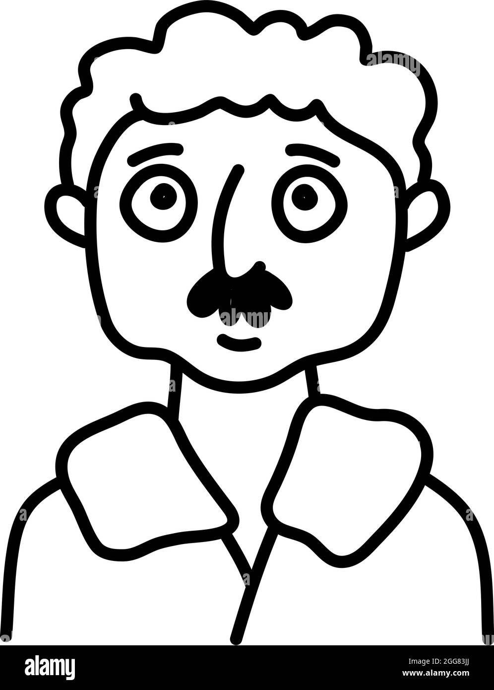 Homme aux cheveux bouclés et à la moustache, illustration, sur fond blanc. Illustration de Vecteur