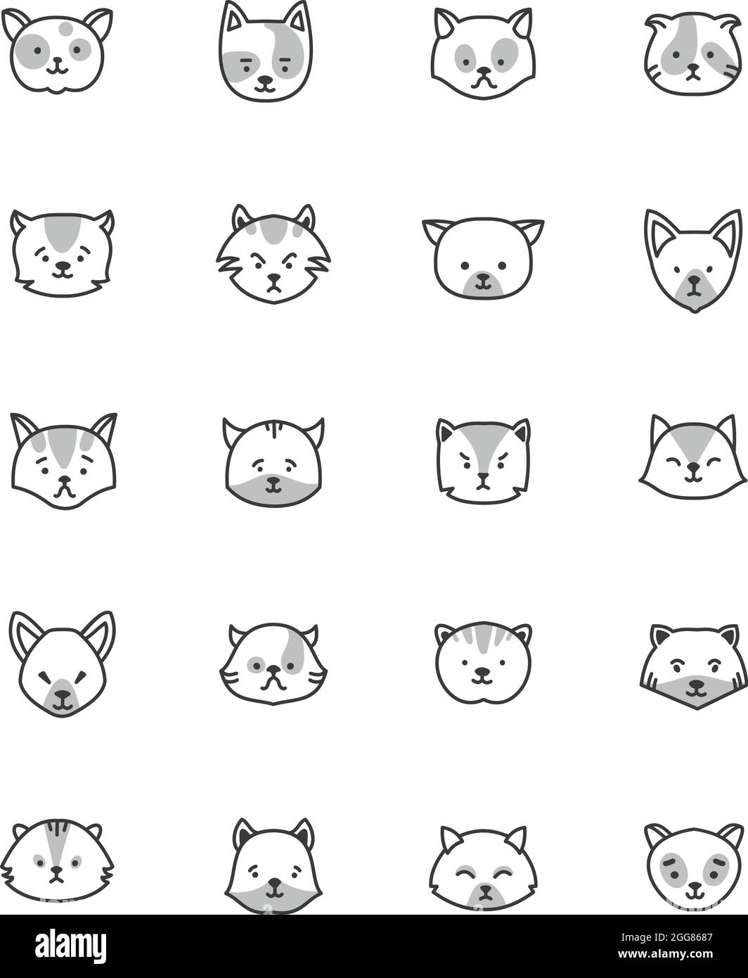 Expressions du visage de chat, illustration, vecteur sur fond blanc. Illustration de Vecteur