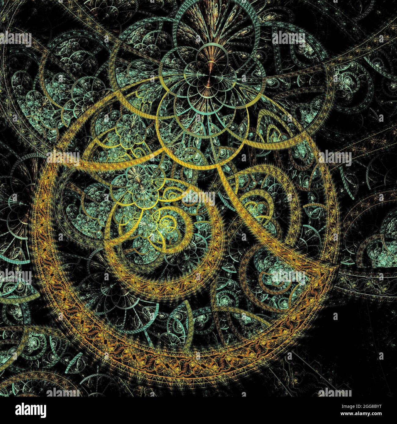 Design Fractal bleu et or complexe Banque D'Images