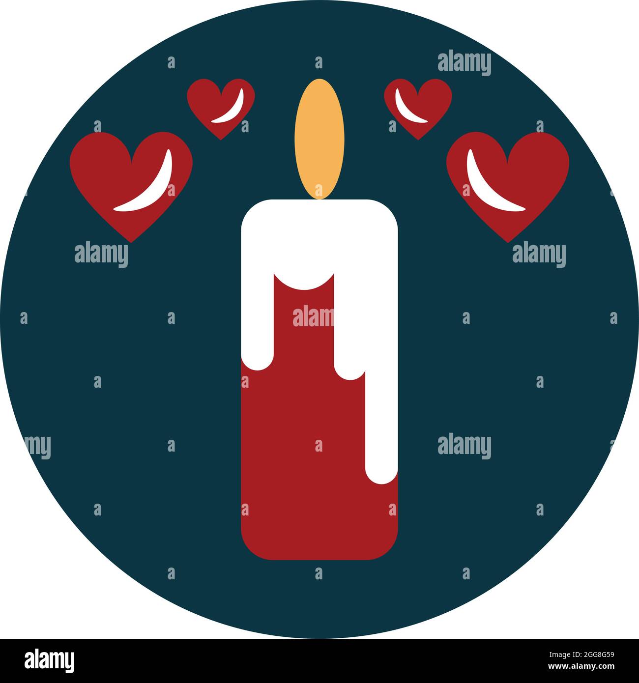 Bougie rouge avec coeurs, illustration, vecteur sur fond blanc. Illustration de Vecteur