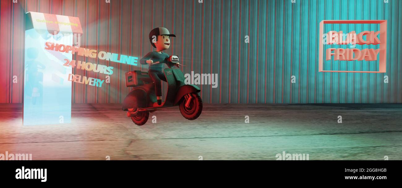 illustration 3d. Concept d'achat en ligne, sur site Web ou application de téléphonie mobile, marketing numérique. Logistique en ligne 24 heures de paiement et de livraison Banque D'Images