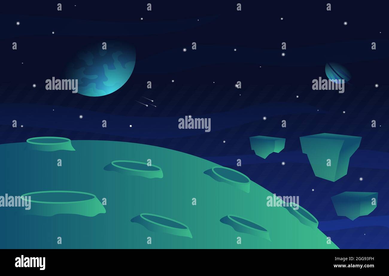 Illustration de l'exploration spatiale en étoile de Floating Rock Planet Illustration de Vecteur