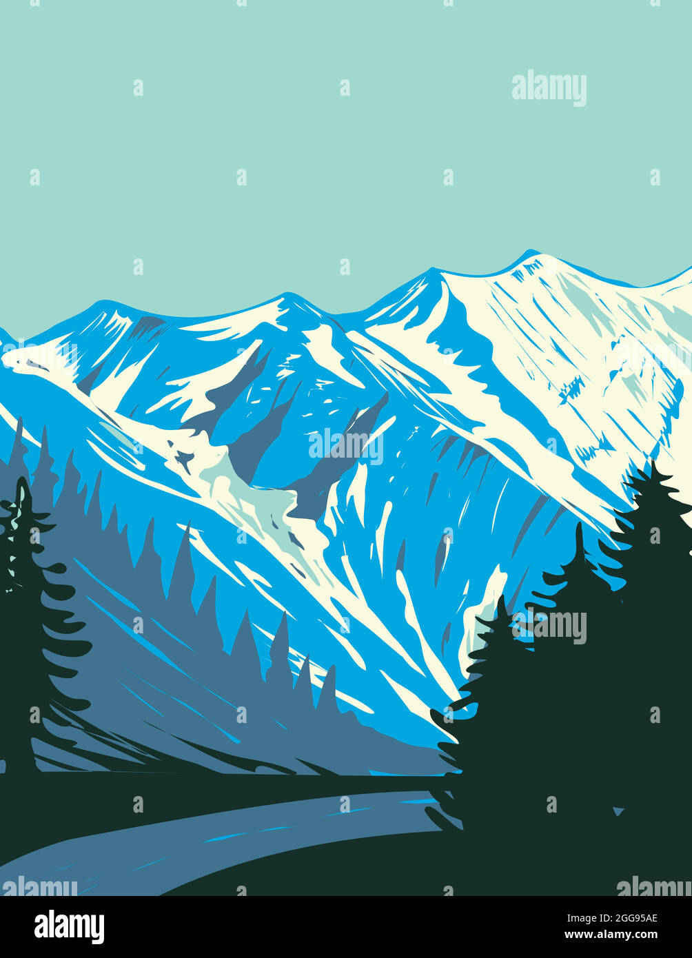 Affiche Art déco ou WPA du parc national de la haute Tauern avec le massif de Grossglockner situé en Autriche fait dans le style d'administration de projet d'œuvres. Illustration de Vecteur