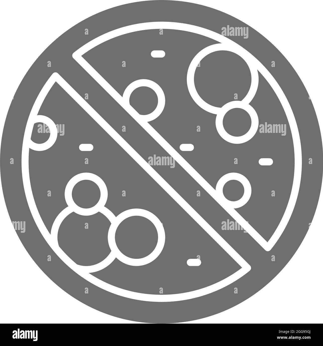 Signe interdit avec microbes, antibactérien, antivirus, pas de bactéries icône grise. Illustration de Vecteur