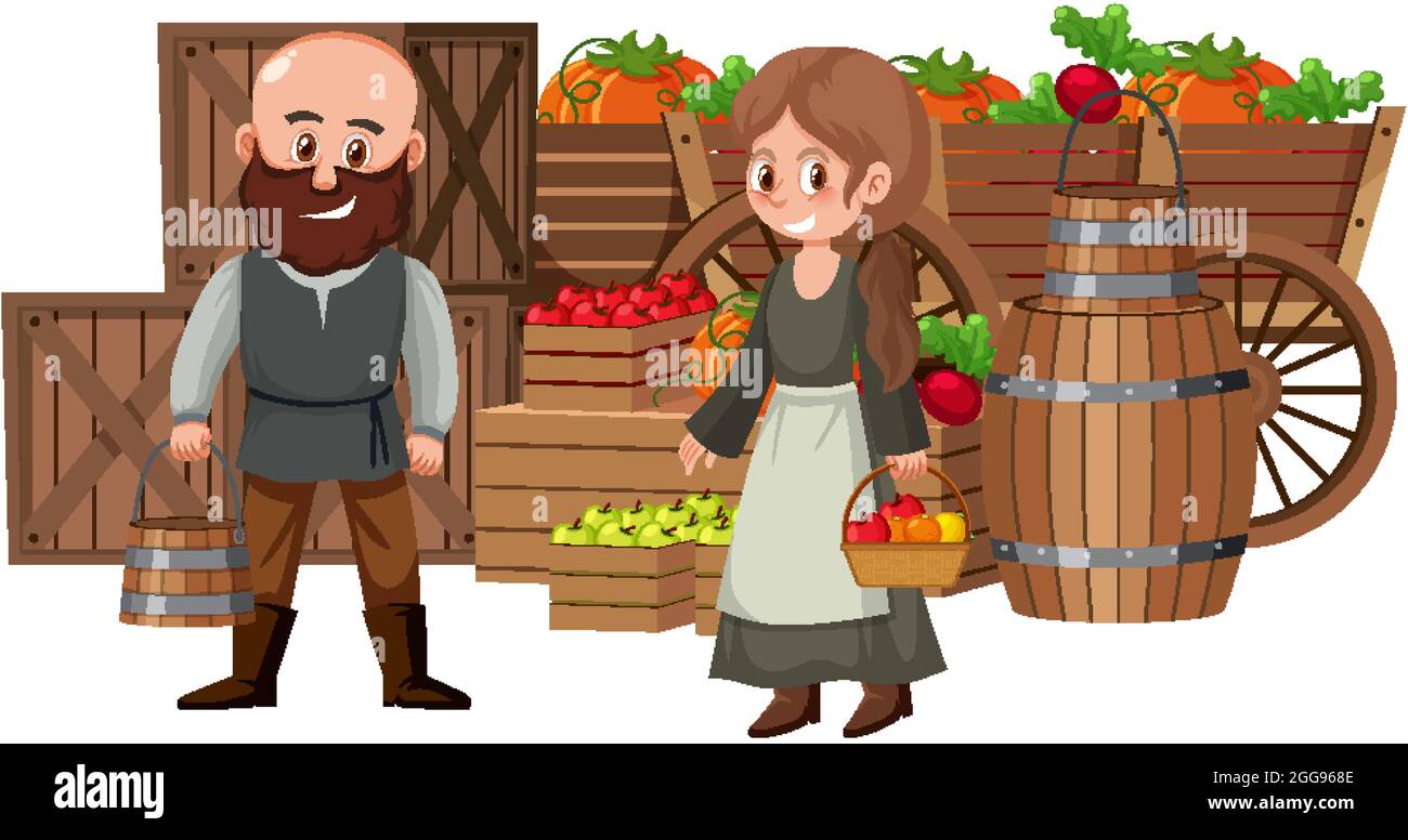 Illustrations de la boutique de fruits pour les villageois médiévaux Illustration de Vecteur