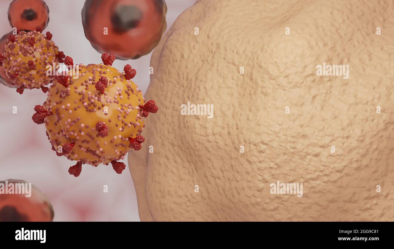 Coronavirus 2019-nCov Nouveau virus corona dans le corps humain. Le virus Corona ou d'autres cellules dangereuses qui nagent à l'intérieur d'un vaisseau sanguin. Rendu 3D de micro virus. Banque D'Images