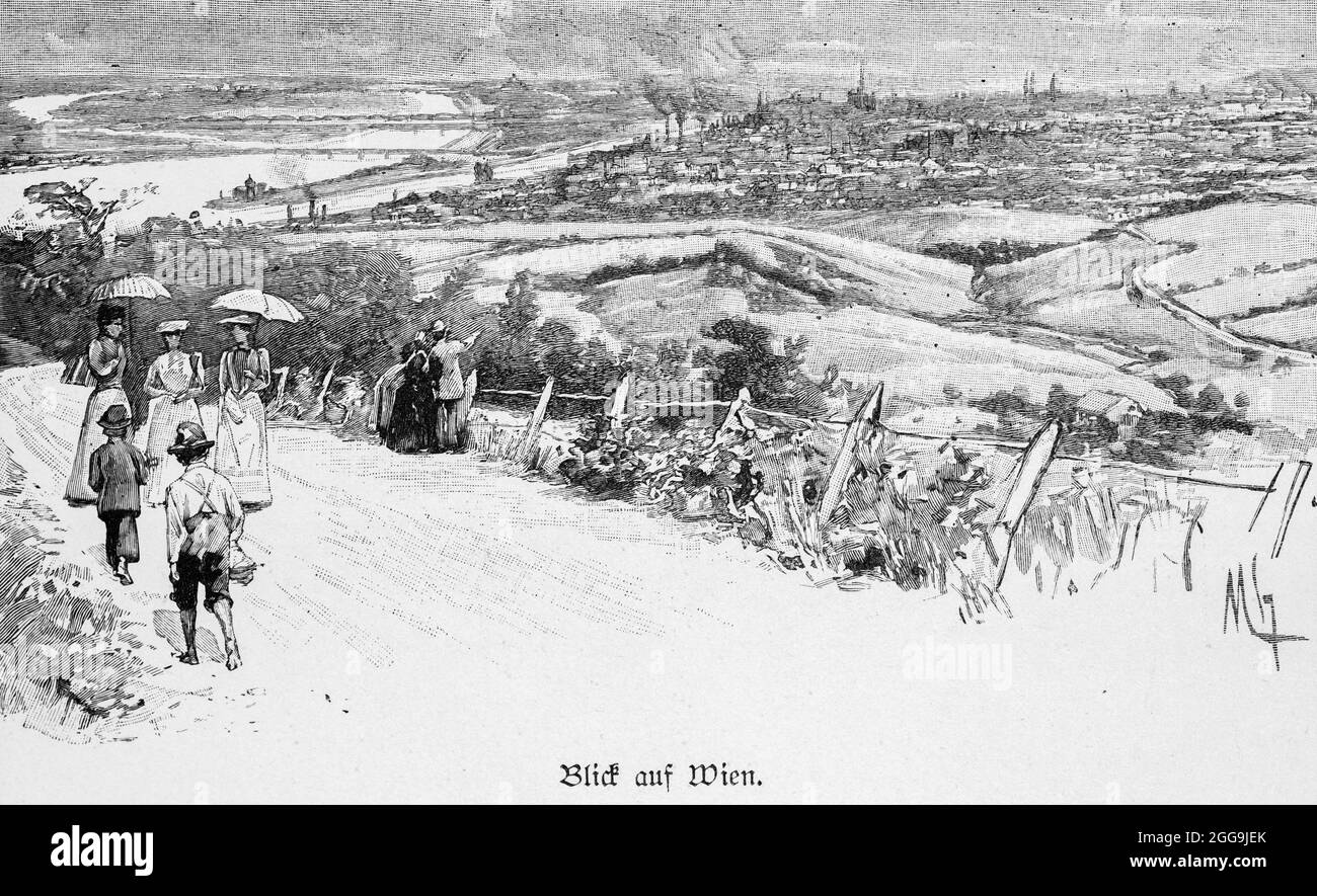 Vue des hautes terres sur la ville de Vienne, Hauptstädte der Welt, Vienne, Autriche, Europe, Illustration historique 1897 Banque D'Images