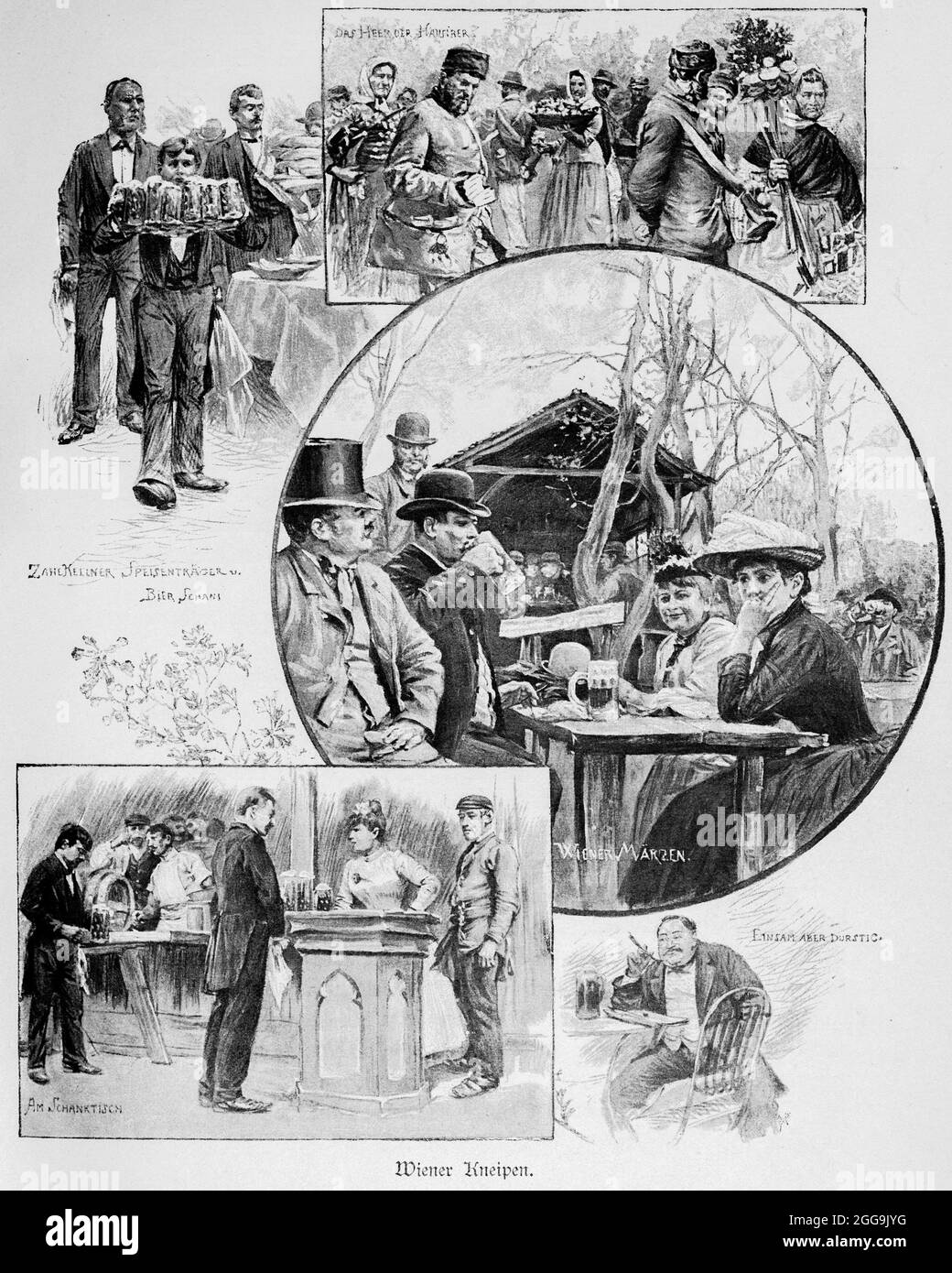 Cinq scènes de différentes tavernes viennoises, Vienne, Autriche, Europe, Hauptstädte der Welt, Illustration historique 1897 Banque D'Images