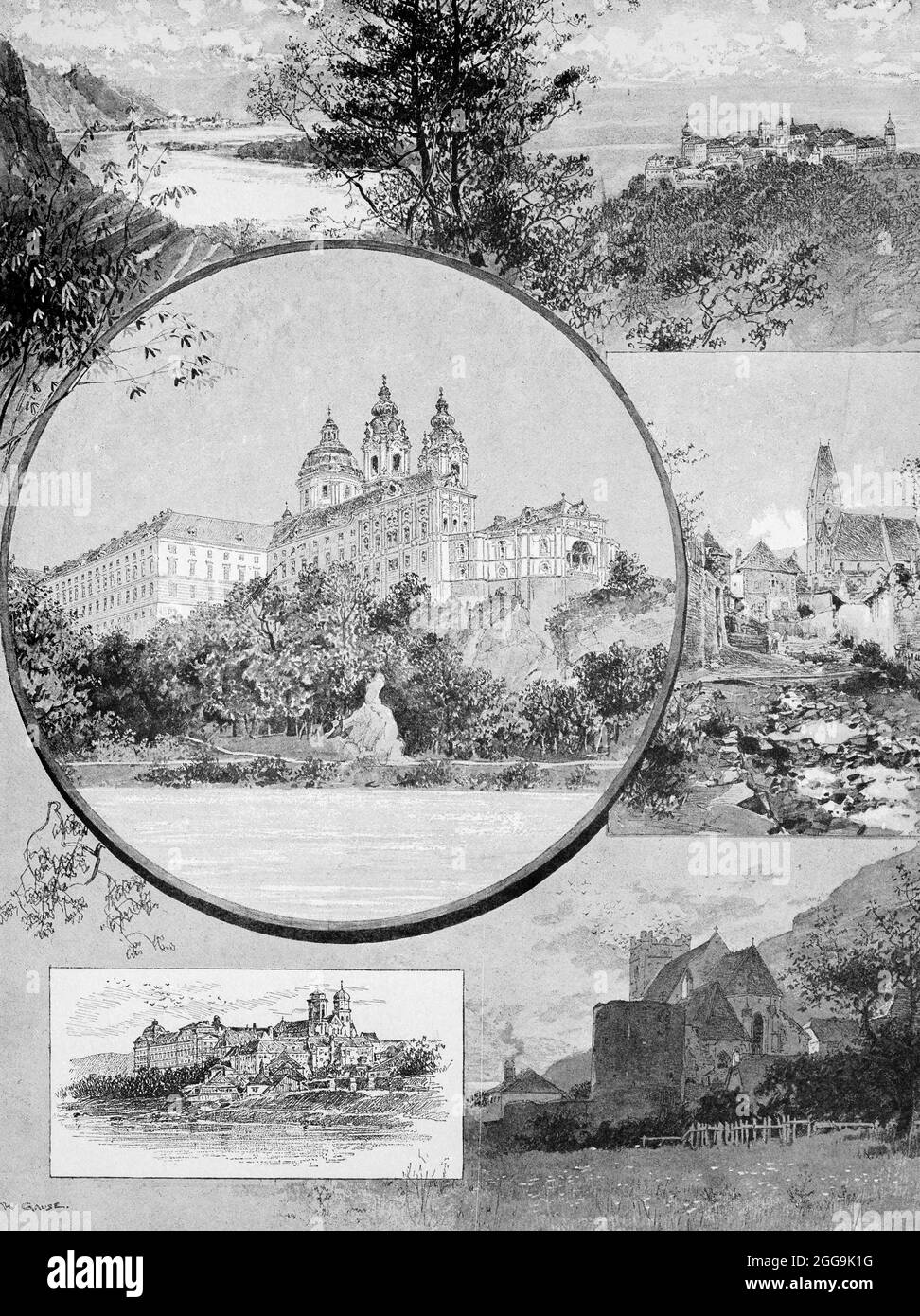 Cinq scènes différentes de la belle bleu Danube, Vienne, Autriche, Europe, Hauptstädte der Welt, Illustration historique 1897 Banque D'Images