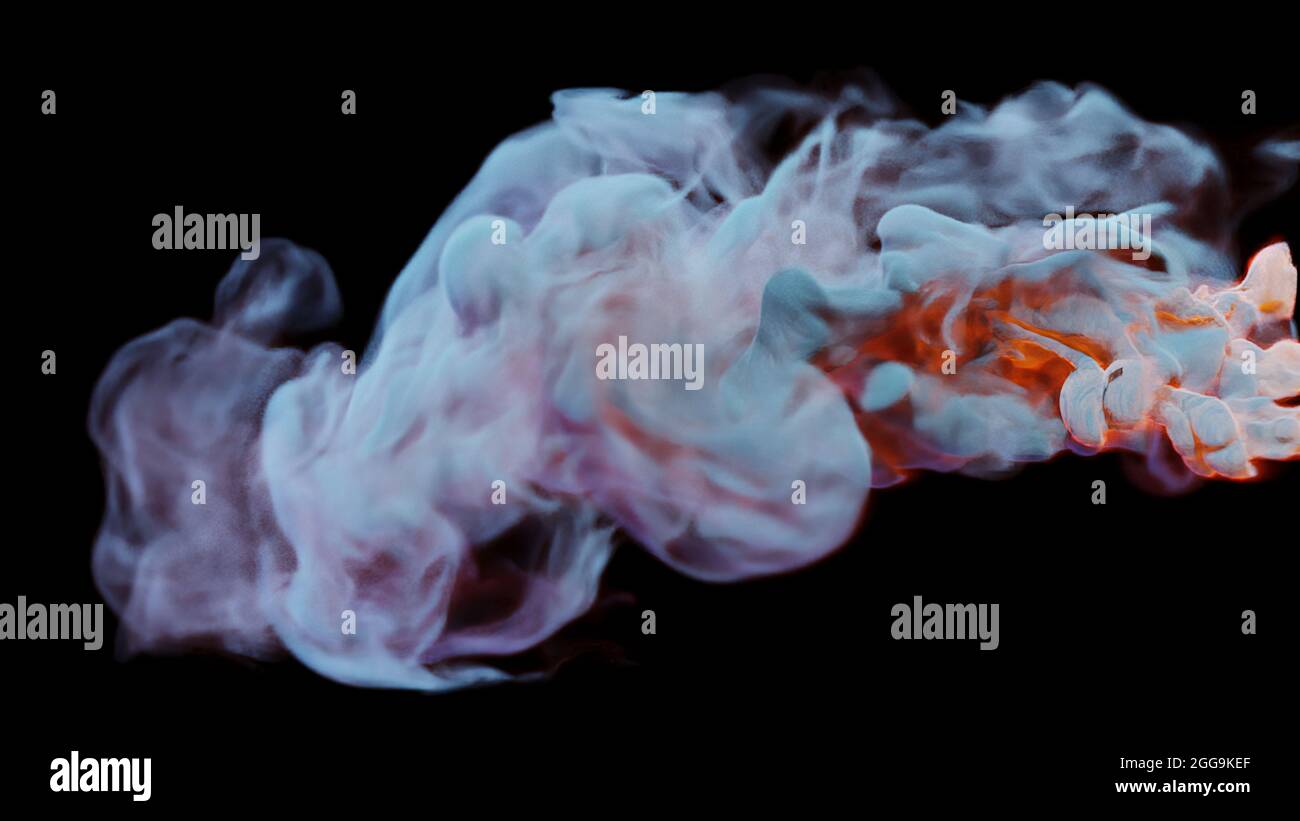 L Illustration 3d Du Flux De Fumee Colore Sur Un Fond Noir De Studio Peut Etre Separee Ou Utilisee En Continu Fumee De Nuage De Fumee Fumee Epaisse Densi Eleve Photo Stock