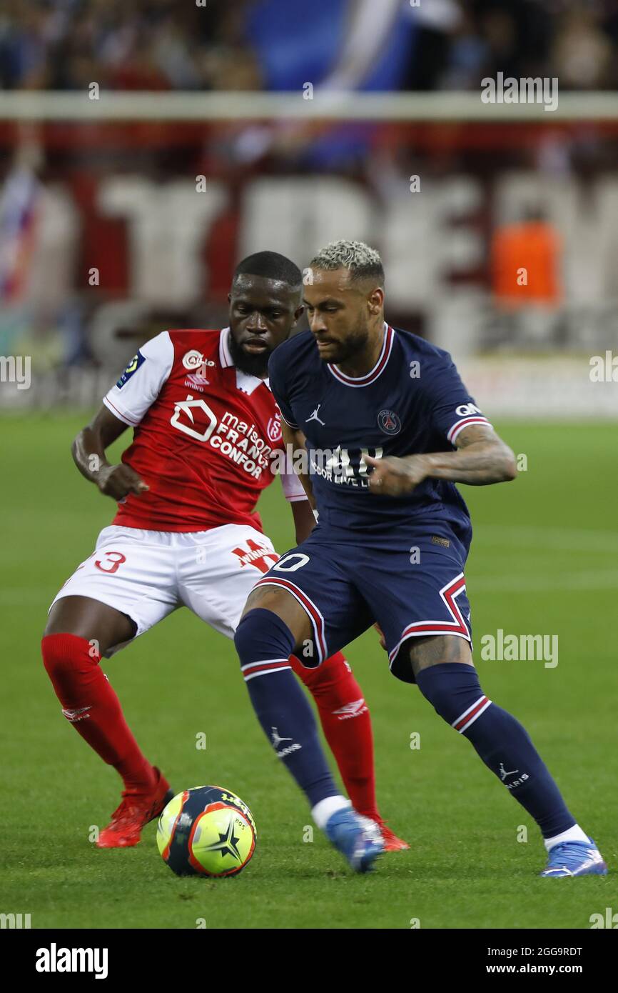 Neymar lors du championnat français Ligue 1 match de football entre le Stade de Reims et Paris Saint-Germain le 29 août 2021 au stade Auguste Delaune à Reims, France - photo Mehdi Taamallah / DPPI Banque D'Images