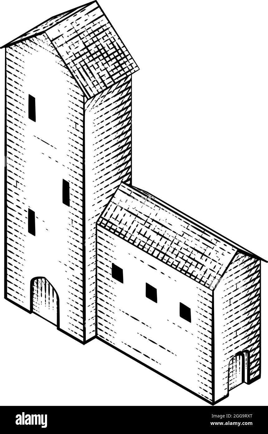 Carte du bâtiment médiéval icône Illustration ancienne Illustration de Vecteur