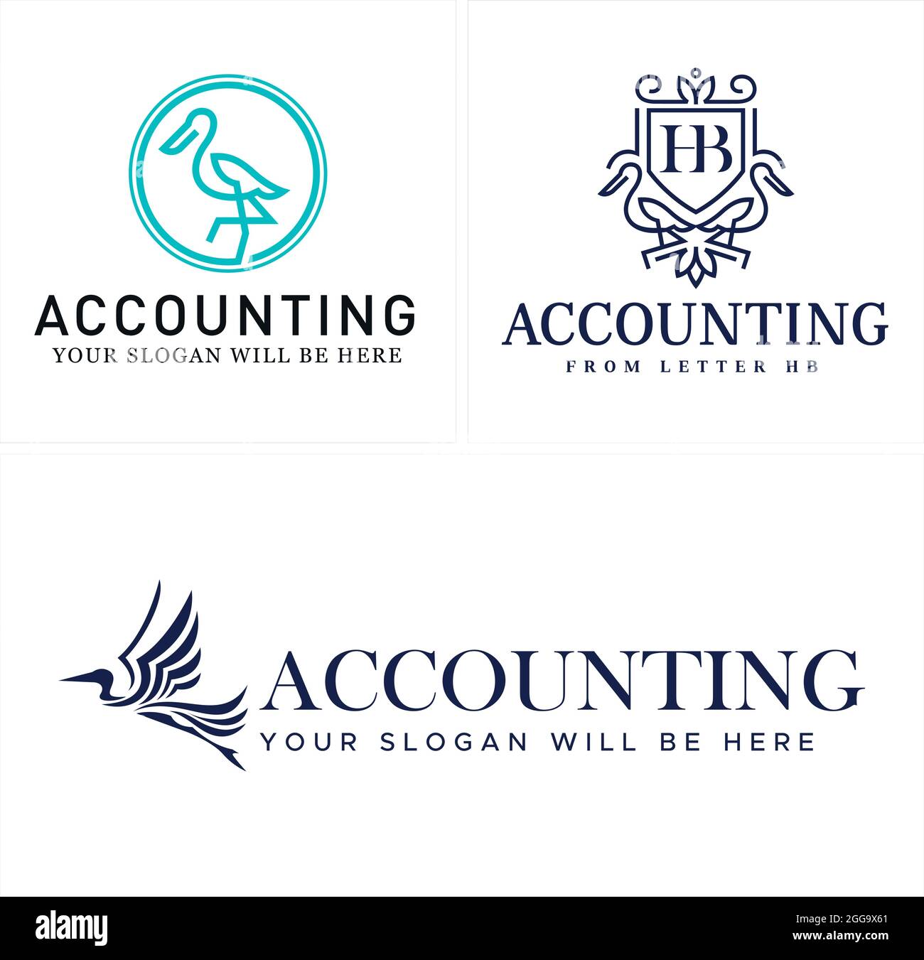 Gestion financière comptable avec logo vectoriel en ligne de héron d'oiseau Illustration de Vecteur