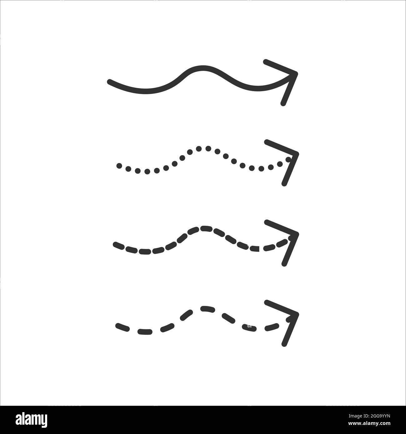 Ensemble de flèches ondulées en pointillés prêtes pour votre texte. Illustration du vecteur de stock isolée sur fond blanc. Illustration de Vecteur