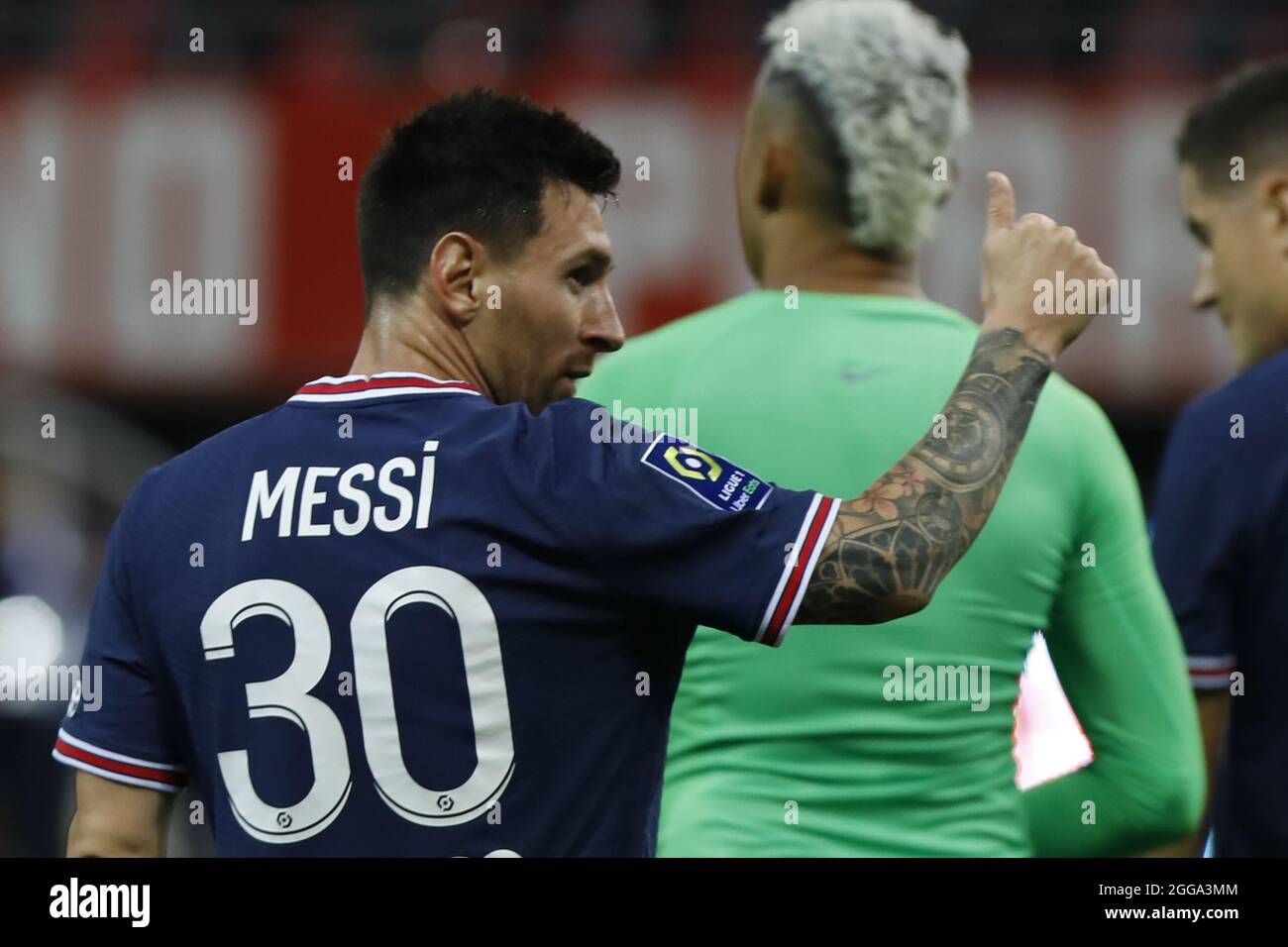 Lionel Messi lors du championnat français Ligue 1 match de football entre le Stade de Reims et Paris Saint-Germain le 29 août 2021 au stade Auguste Delaune à Reims, France - photo Mehdi Taamallah / DPPI Banque D'Images