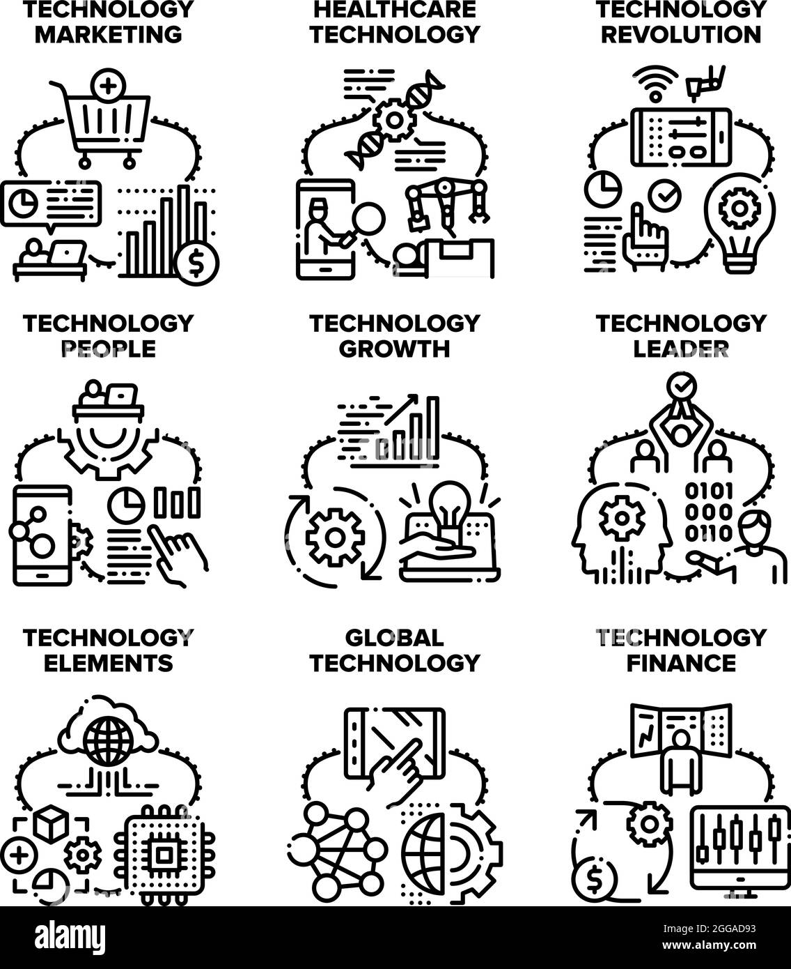 Global Technology Set icônes illustrations vectorielles Illustration de Vecteur