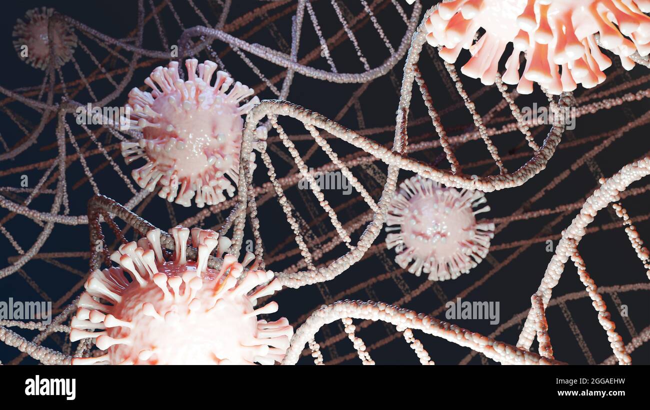 Coronavirus 2019-nCov Nouveau virus corona dans le corps humain. Le virus Corona ou d'autres cellules dangereuses qui nagent à l'intérieur d'un vaisseau sanguin. Rendu 3D de micro virus Banque D'Images