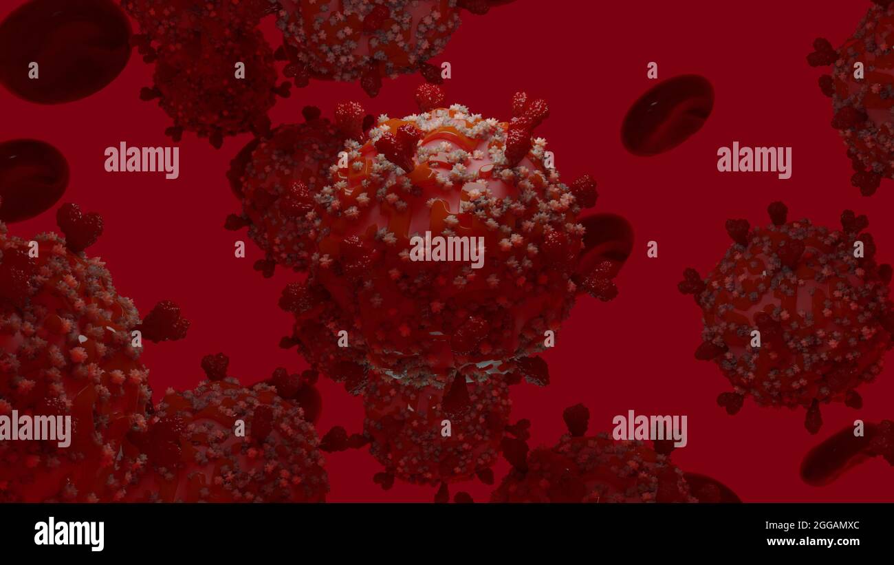 Coronavirus 2019-nCov Nouveau virus corona dans le corps humain. Le virus Corona ou d'autres cellules dangereuses qui nagent à l'intérieur d'un vaisseau sanguin. Rendu 3D de micro virus Banque D'Images