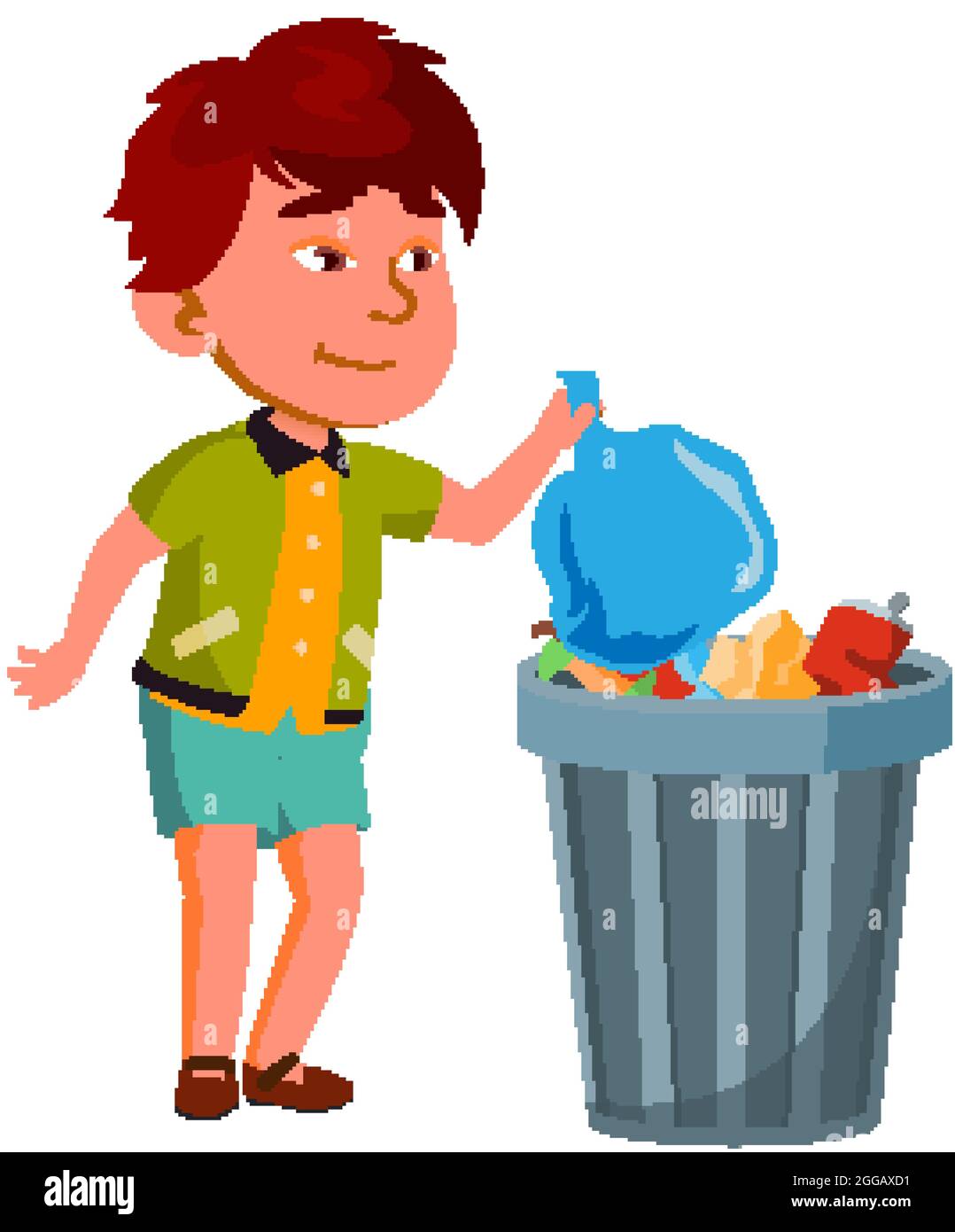 Garçon enfant jette des ordures dans la poubelle Vector Image Vectorielle  Stock - Alamy
