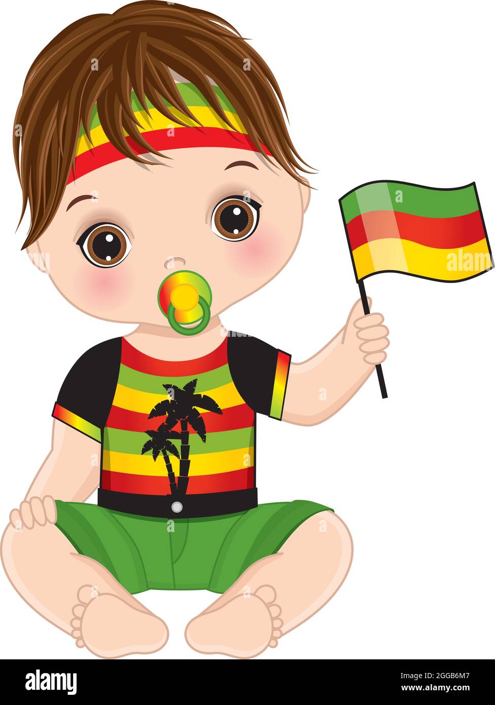 Joli petit Reggae Baby Boy avec sucette Hold Flag. Vector Reggae Baby Boy Illustration de Vecteur