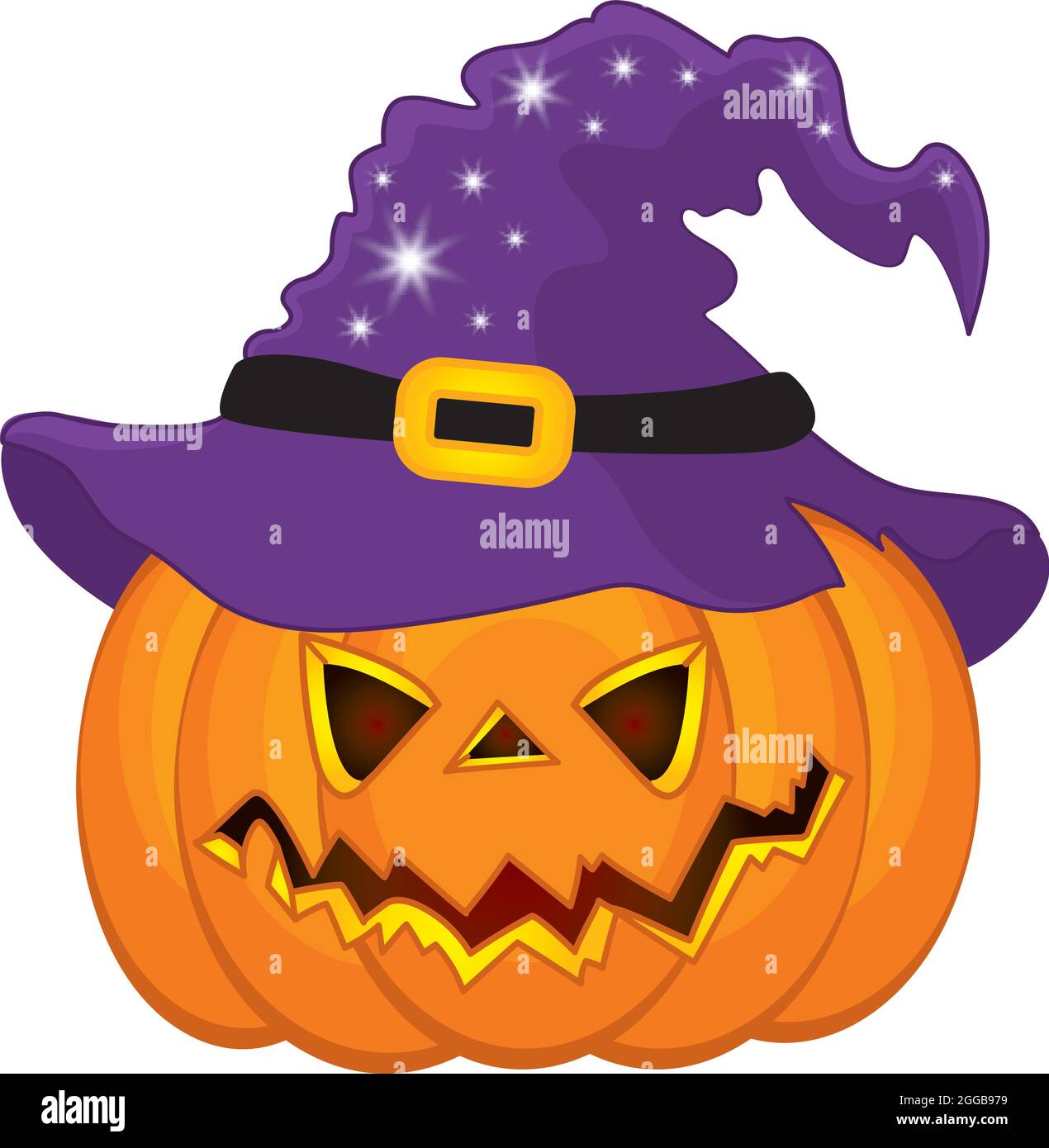 Jolie citrouille portant un chapeau de sorcière d'Halloween violet Illustration de Vecteur