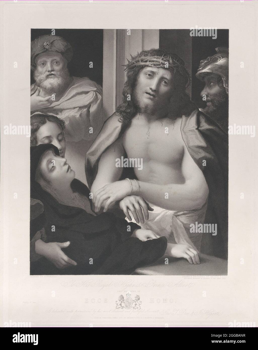 ECCE Homo, avec Pontius Pilate derrière lui à gauche, la Vierge s'évanouit en bas à gauche, et un soldat à droite, 1850. Banque D'Images