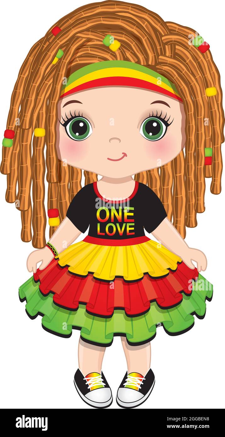 Jolie petite fille Reggae avec des dreadlocks portant une robe Rastafarian Illustration de Vecteur